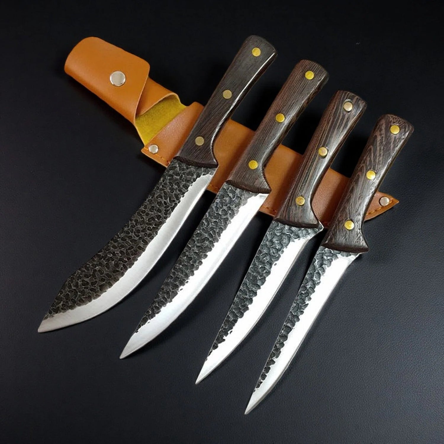 4-Piece Butcher Knife Set With Leather Sheath