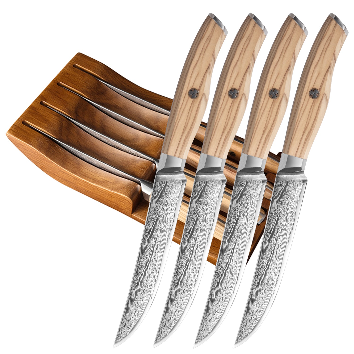 4-Piece Non Serrated Japanese Damascus Steak Knife Set with Block