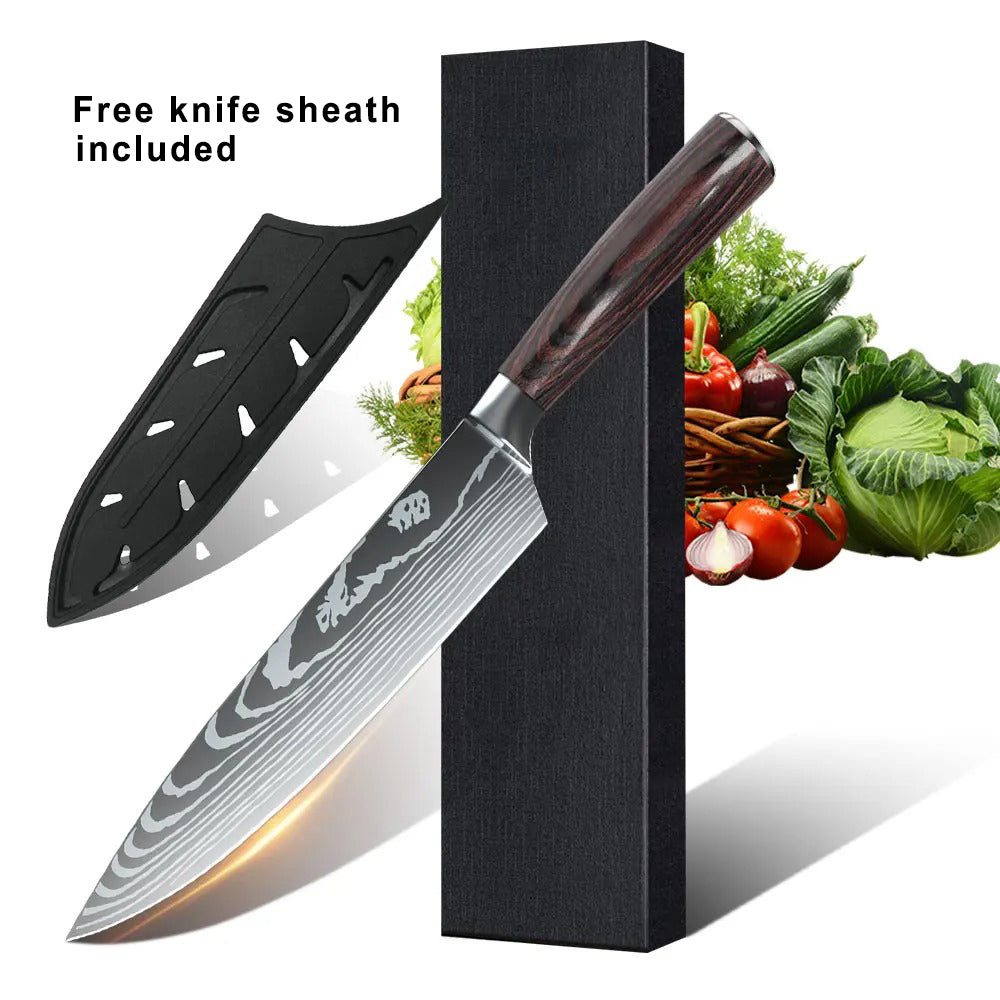 8-Inch High Carbon Stainless Steel Chef Knife with Protective Cover