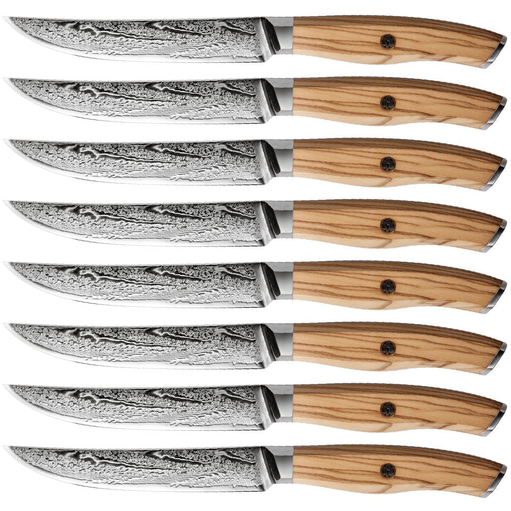8 - Piece Non Serrated Japanese Damascus Steak Knife Set - Letcase