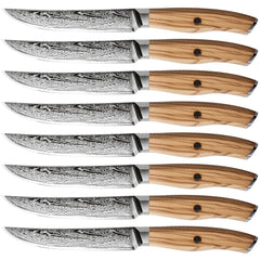 8 - Piece Non Serrated Japanese Damascus Steak Knife Set - Letcase