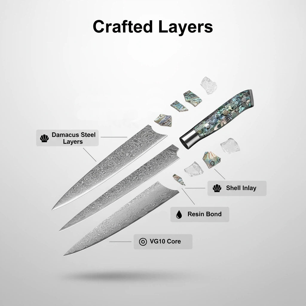 8 Inch Damascus Chef Knife – 67-Layer VG-10 Steel, Razor Sharp Honbazuke Edge