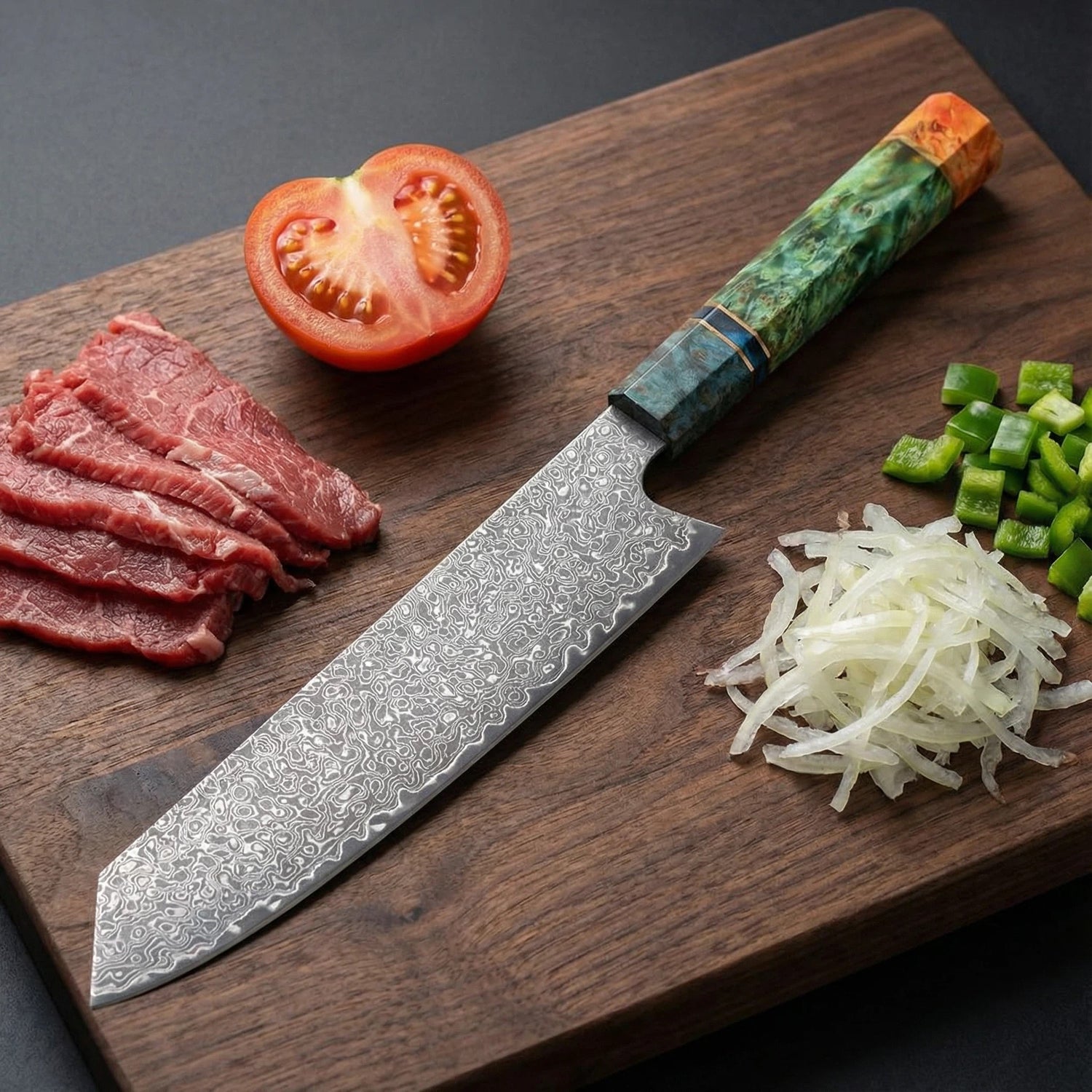 8 Inch Damascus Chef Knife – 67-Layer VG10 Japanese Steel, Stabilized Wood Handle