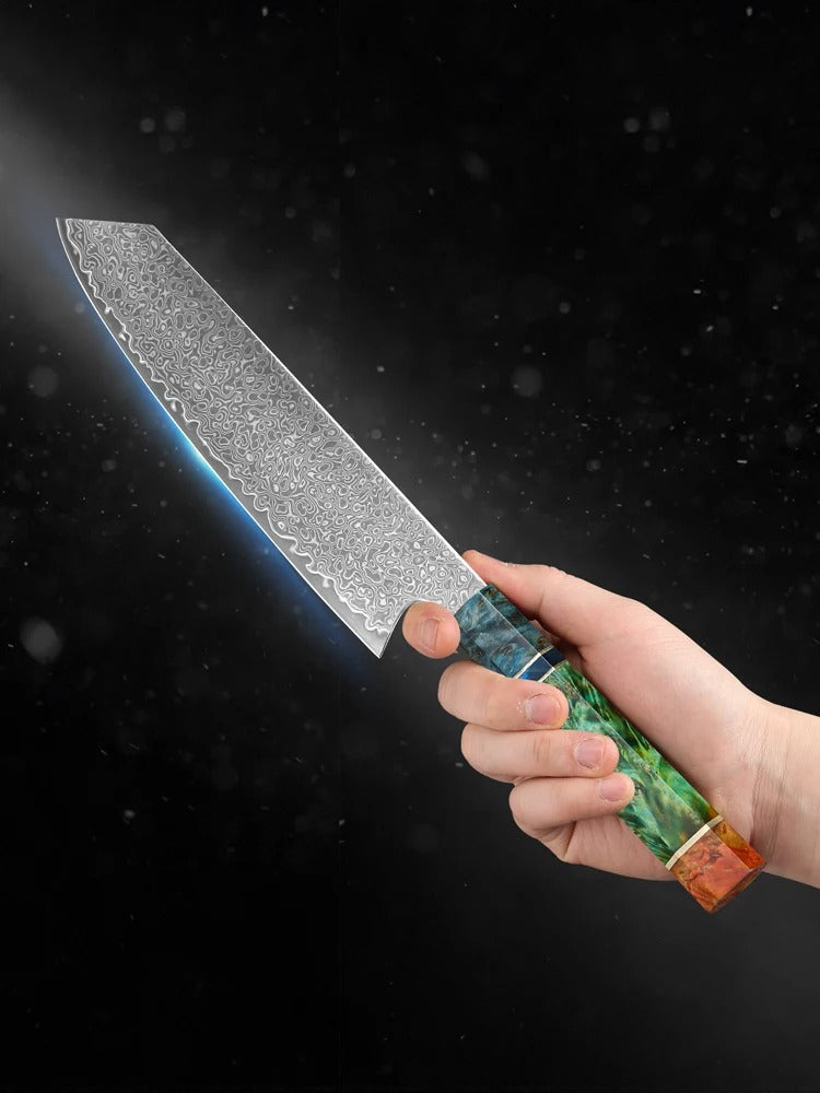 8 Inch Damascus Chef Knife – 67-Layer VG10 Japanese Steel, Stabilized Wood Handle