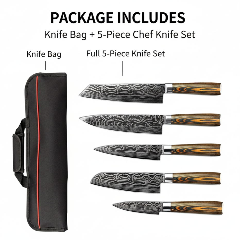 5-Piece Chef Knife Set With Roll Bag