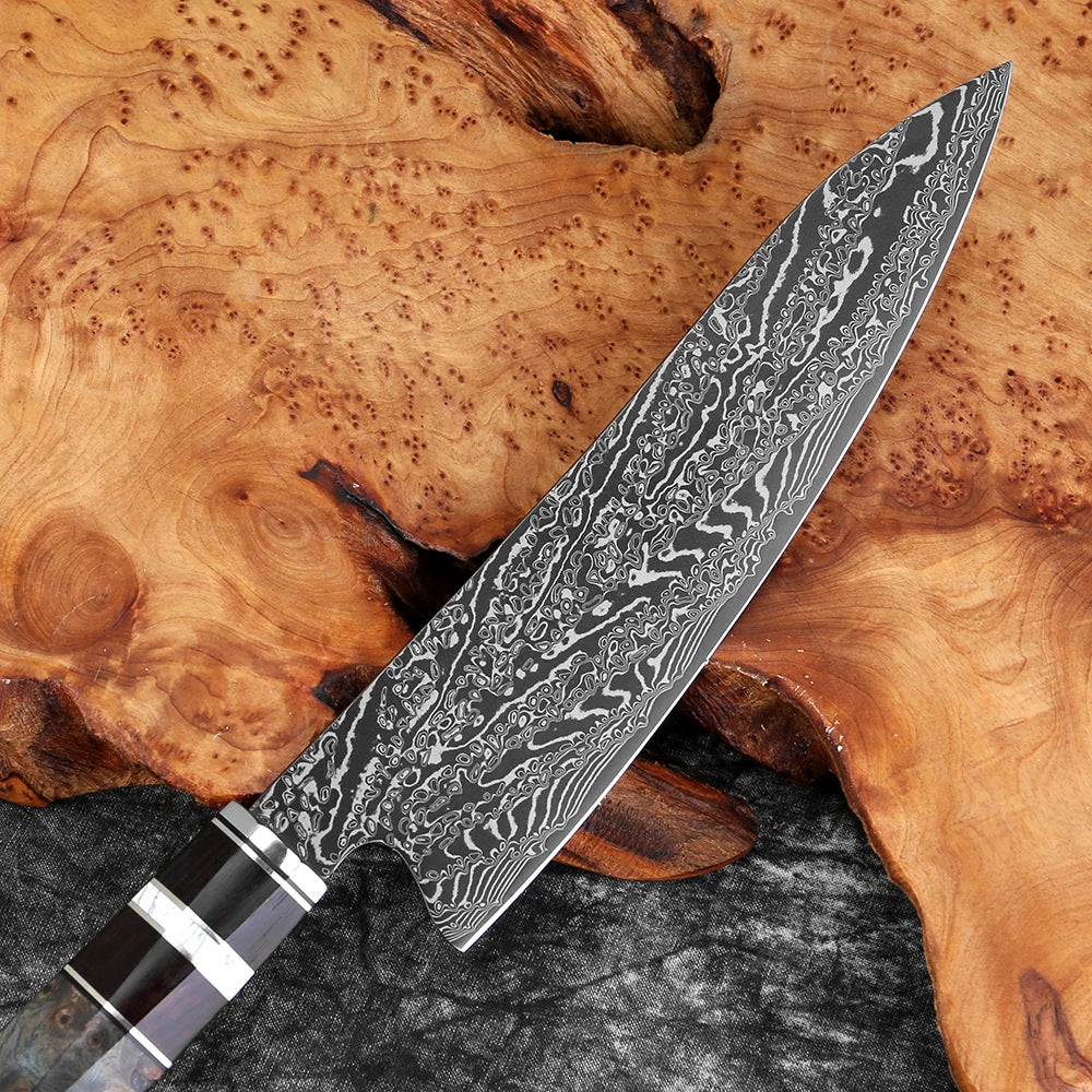Hand-Forged Damascus Steel Knife Set with Ergonomic Stabilized Wood Handle