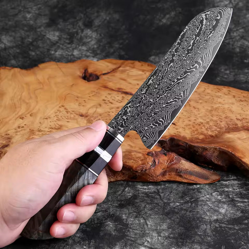 Hand-Forged Damascus Steel Knife Set with Ergonomic Stabilized Wood Handle