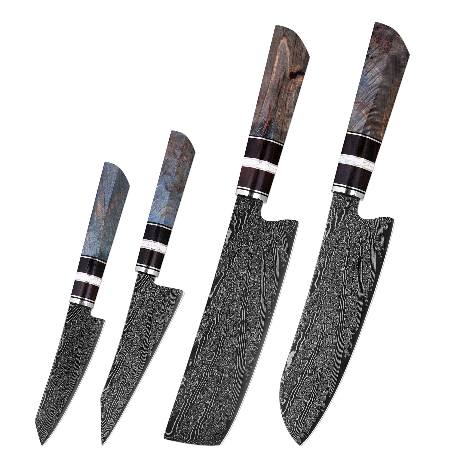 Hand-Forged Damascus Steel Knife Set with Ergonomic Stabilized Wood Handle