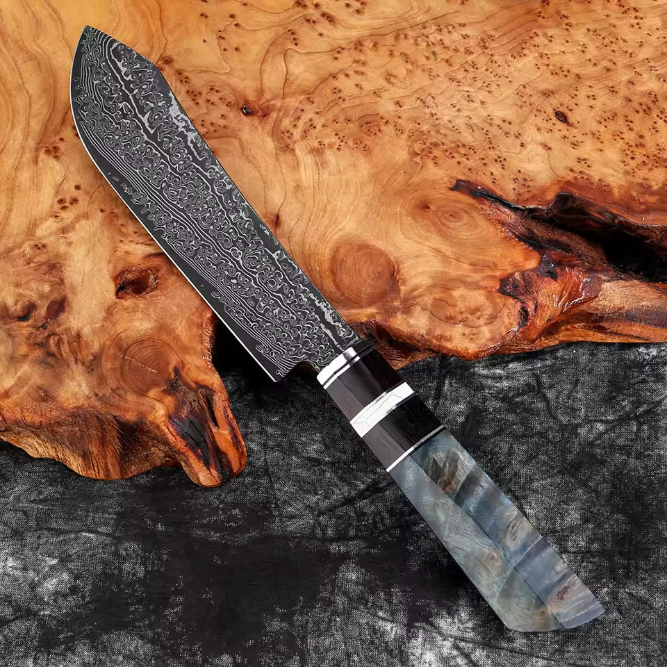 Hand-Forged Damascus Steel Knife Set with Ergonomic Stabilized Wood Handle