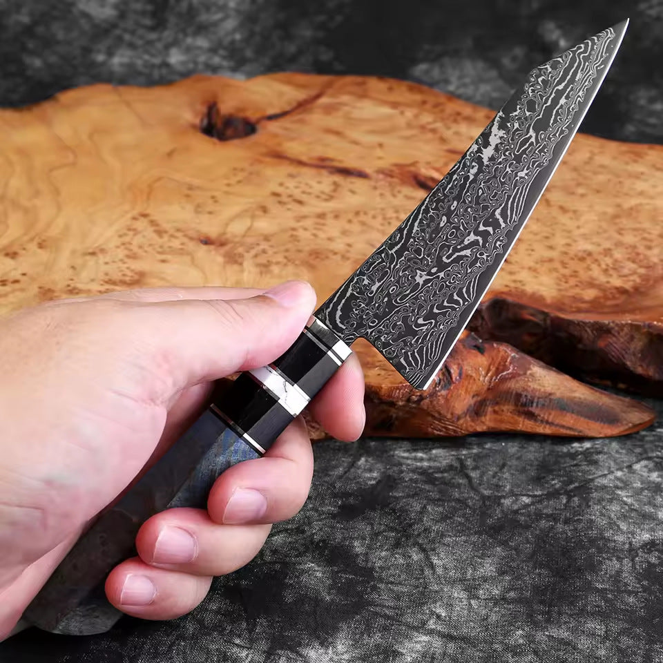 Hand-Forged Damascus Steel Knife Set with Ergonomic Stabilized Wood Handle