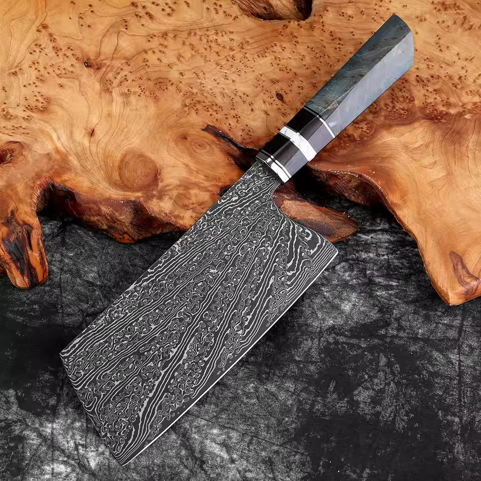 Hand-Forged Damascus Steel Knife Set with Ergonomic Stabilized Wood Handle