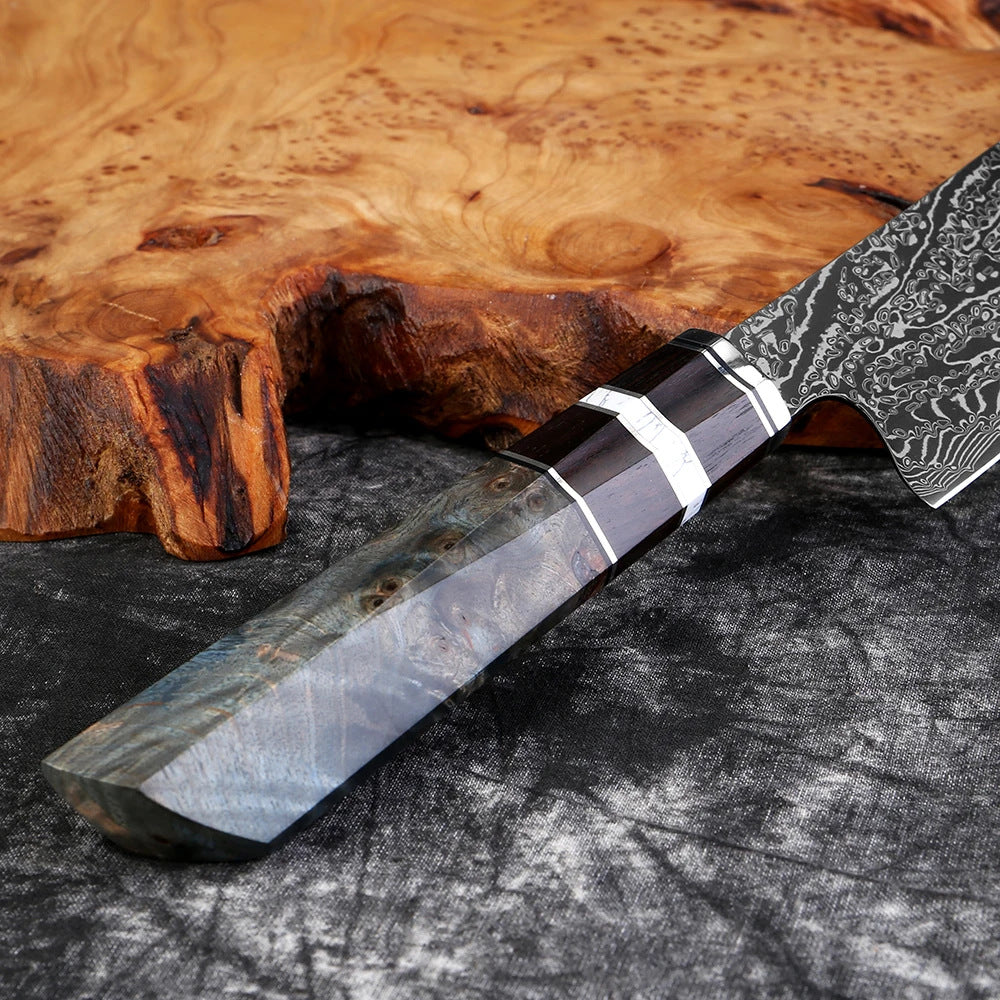 Hand-Forged Damascus Steel Knife Set with Ergonomic Stabilized Wood Handle