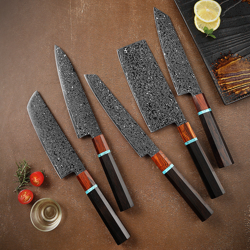Premium 5-Piece Damascus Japanese Chef Knife Set with Knife Roll Bag