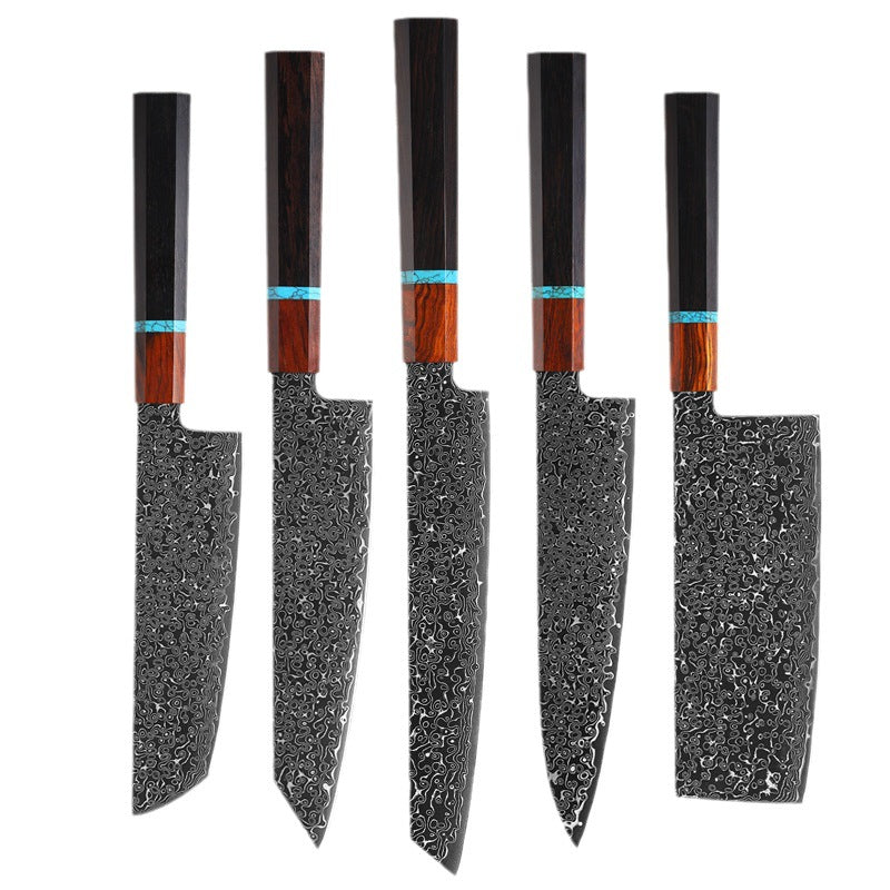 Premium 5-Piece Damascus Japanese Chef Knife Set with Knife Roll Bag