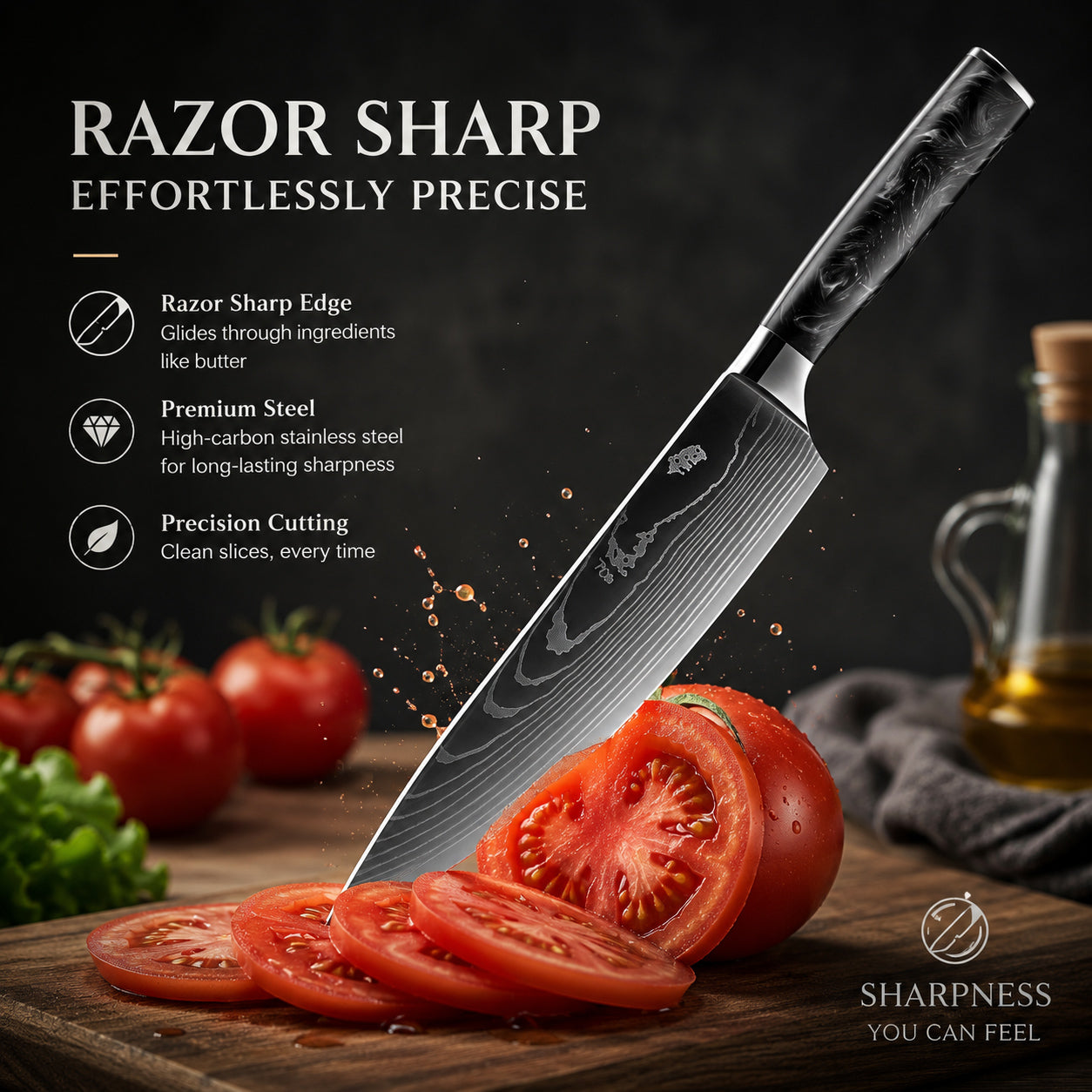 Professional Chef Knife Set with Resin Handles, Portable Roll Bag & Sharpener - 10-Piece