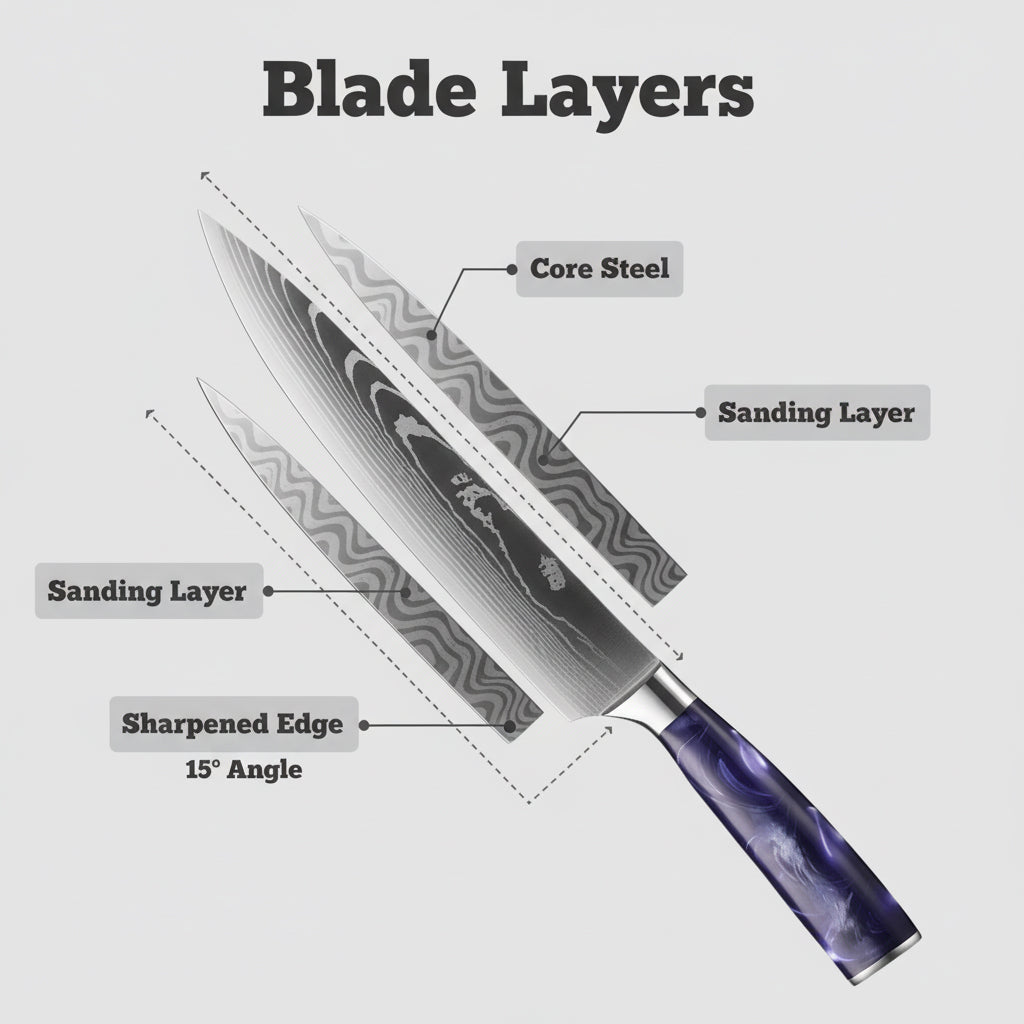 Professional Chef Knife Set with Roll Bag & Sharpener