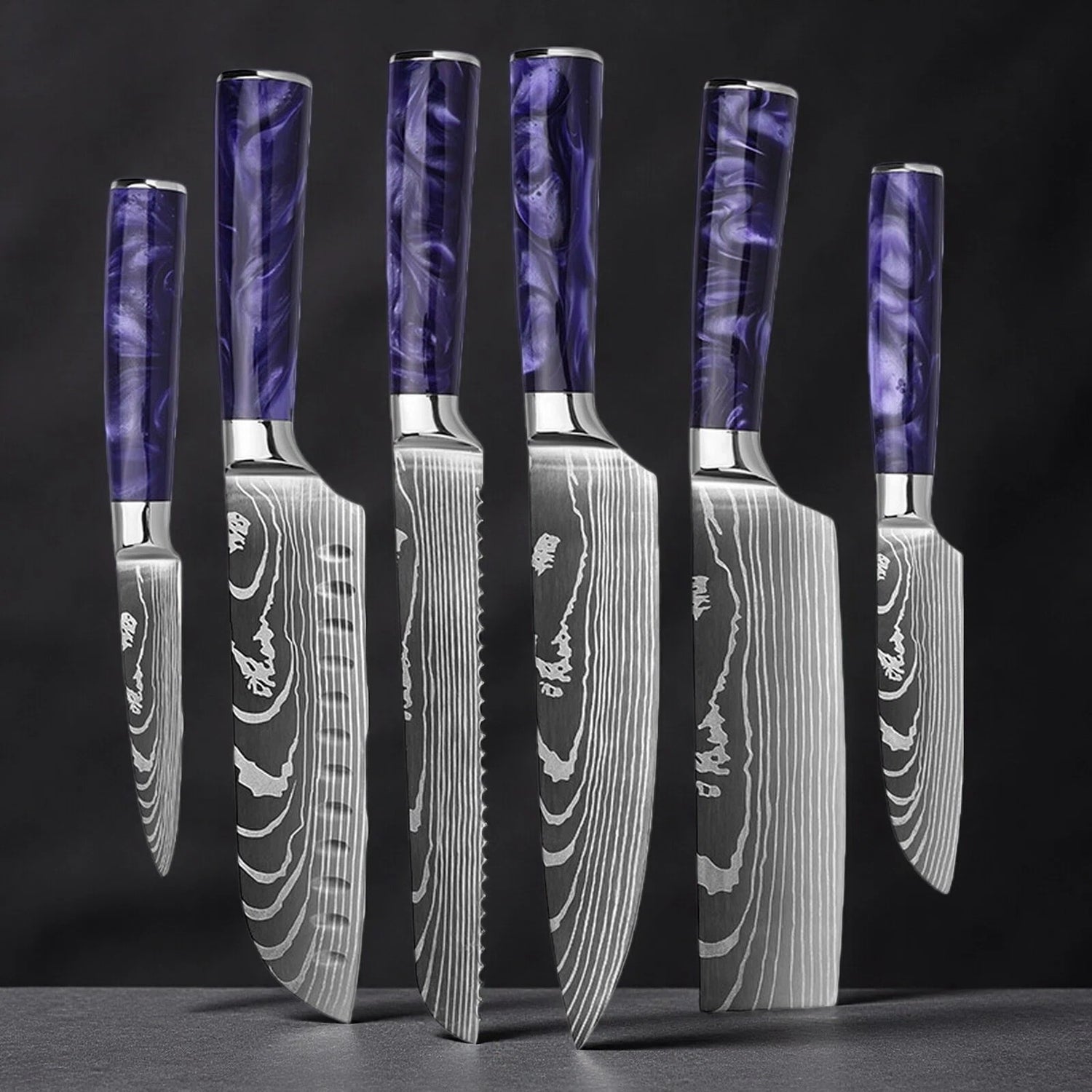 Professional Japanese Kitchen Knife Set with Purple Resin Handle