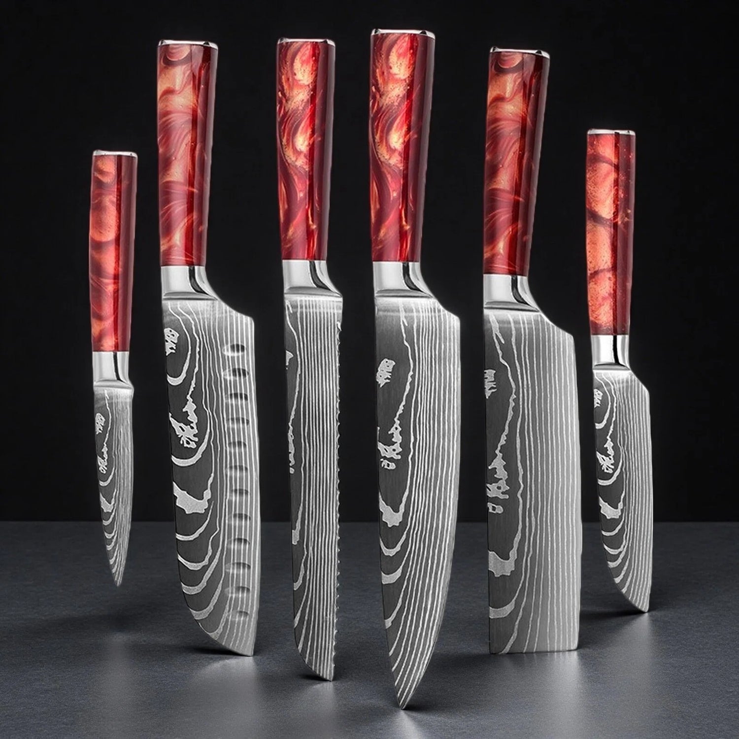 Professional Chef Knife Set with Red Resin Handle