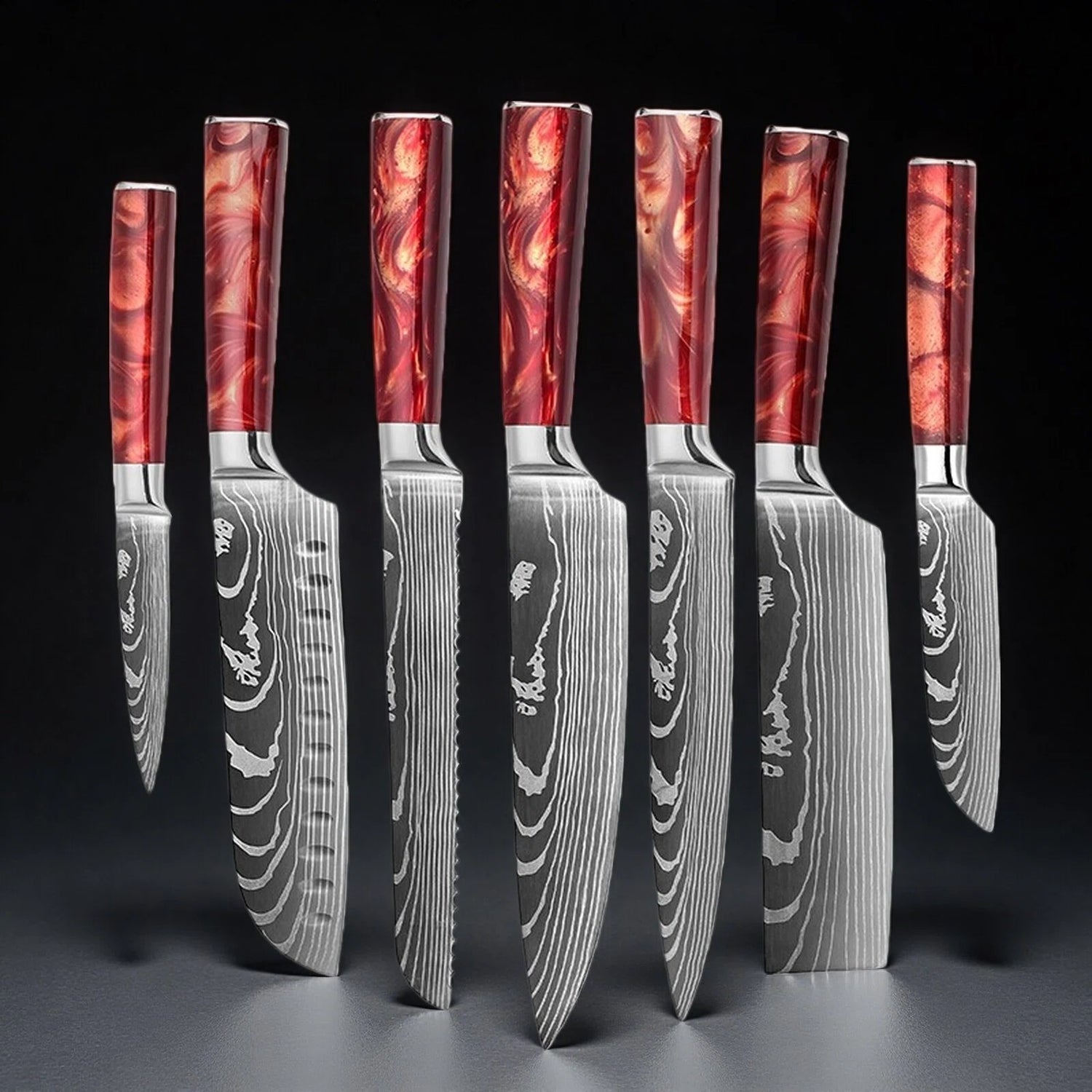 Professional Chef Knife Set with Red Resin Handle