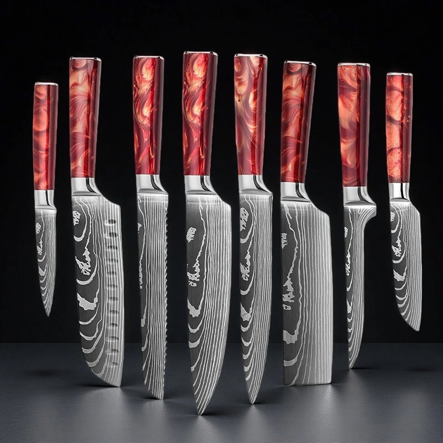 Professional Chef Knife Set with Red Resin Handle
