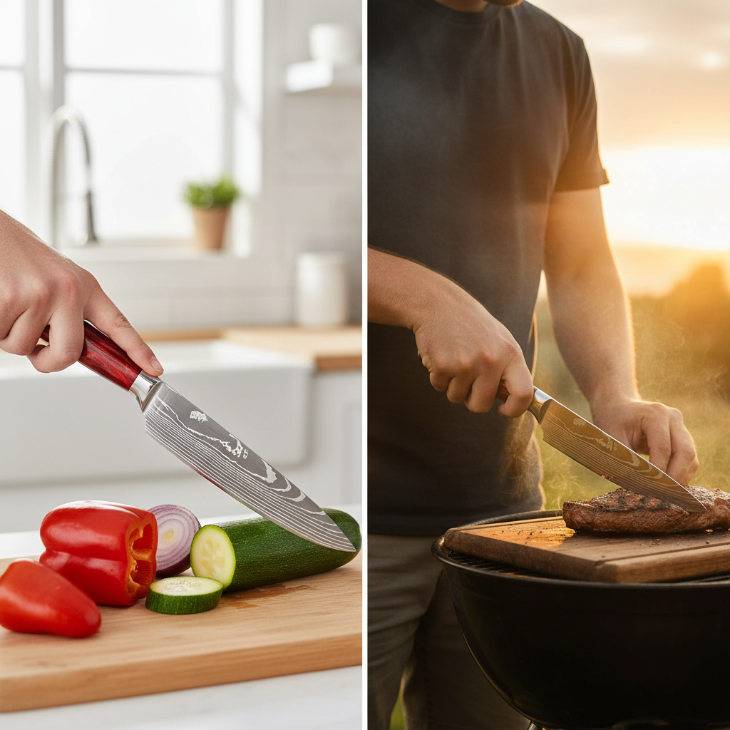 Professional Chef Knife Set with Red Resin Handle