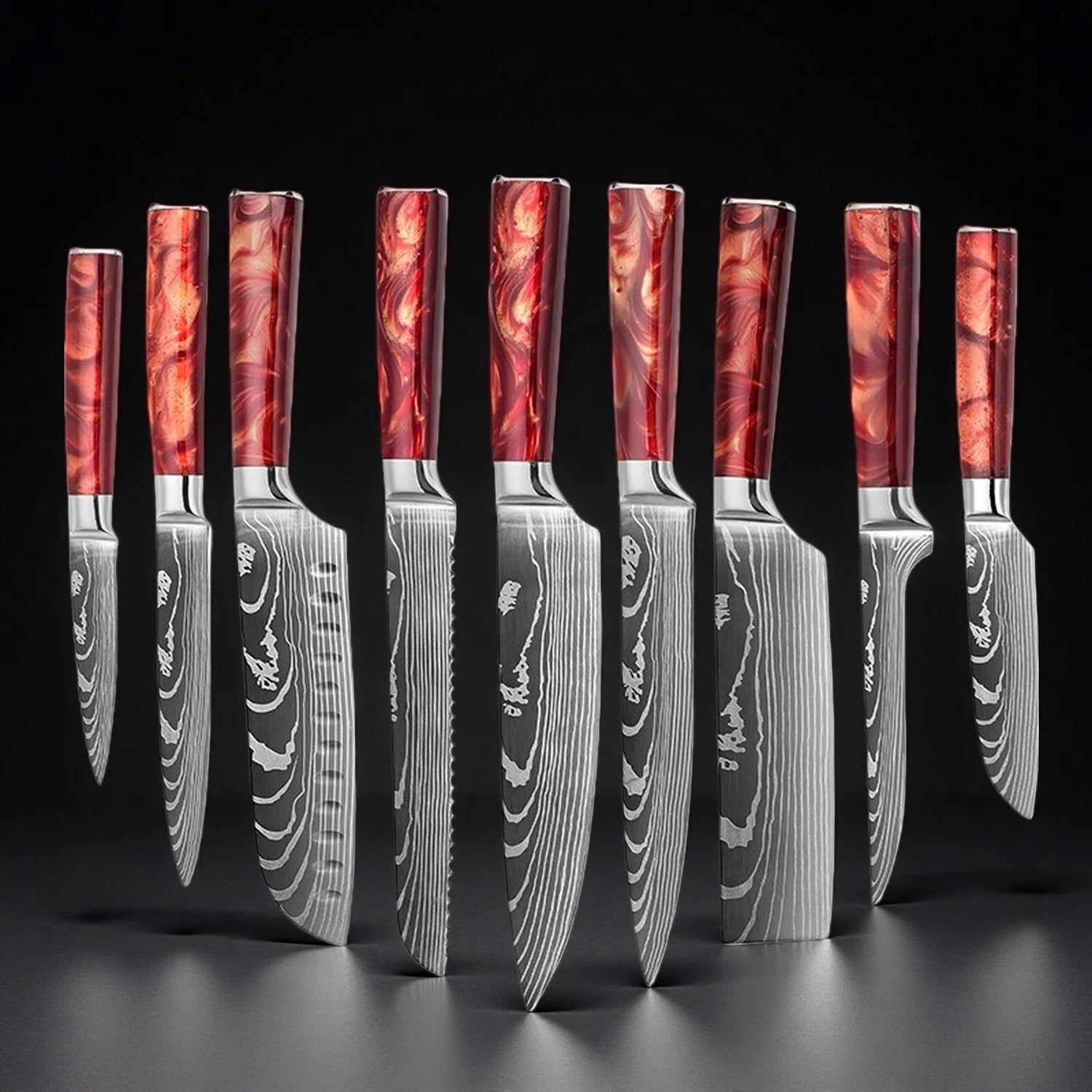 Professional Chef Knife Set with Red Resin Handle