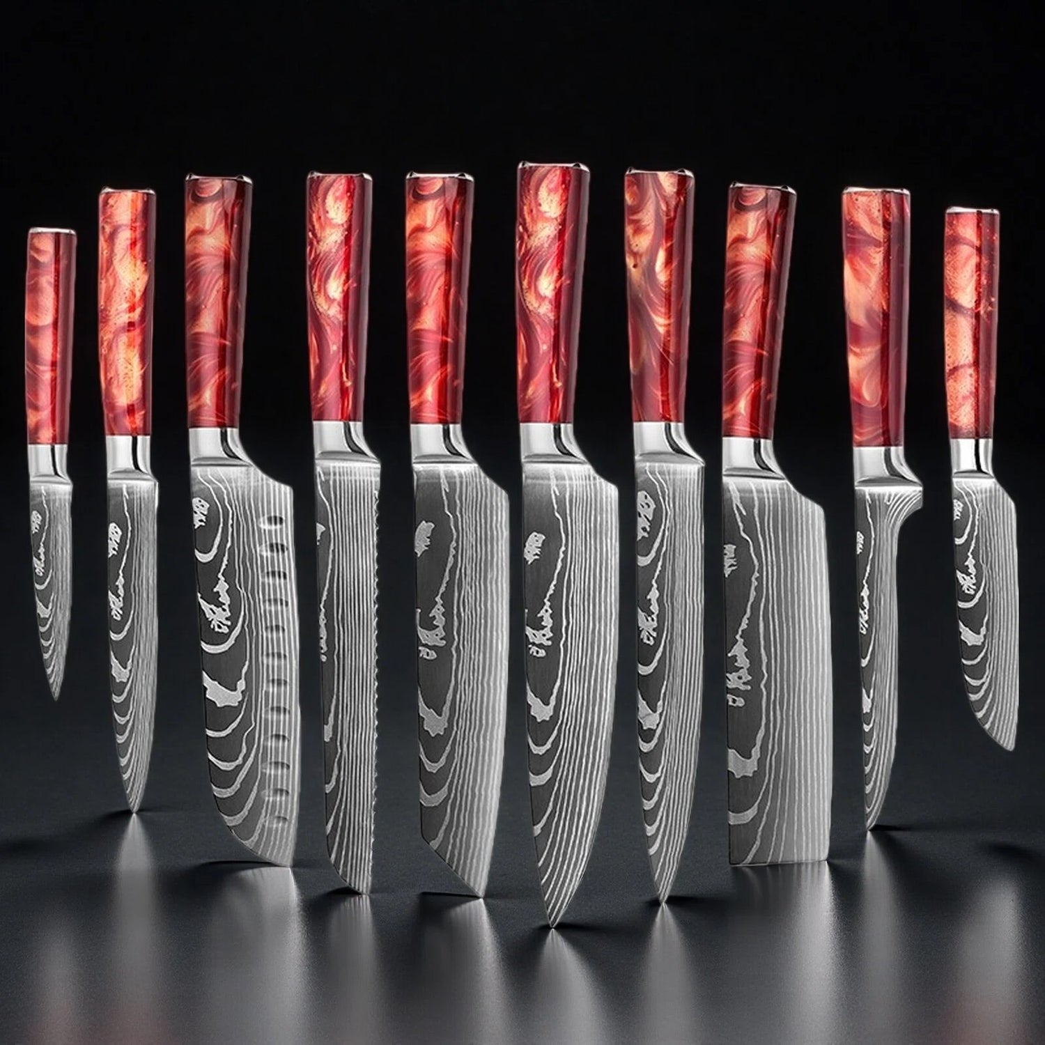 Professional Chef Knife Set with Red Resin Handle