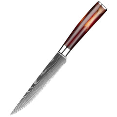 Serrated Steak Knife Set with Red Resin Handle - Letcase