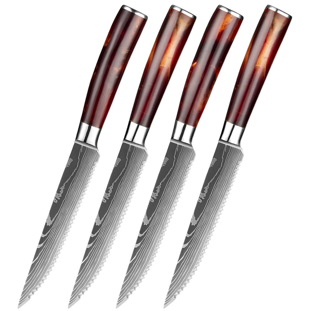 Serrated Steak Knife Set with Red Resin Handle - Letcase