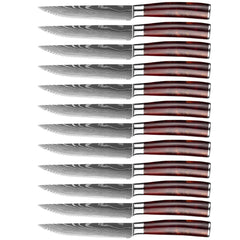 Serrated Steak Knife Set with Red Resin Handle - Letcase