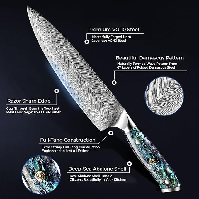 Starter Chef Knife Set with VG10 Damascus Steel - Letcase