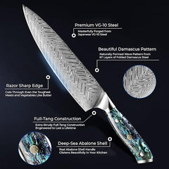 Starter Chef Knife Set with VG10 Damascus Steel - Letcase