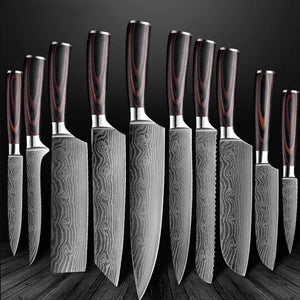 10 Knife Set, Pro Stainless Steel Kitchen Knife Set With Ergonomic Handle - Wave Pattern Series - Letcase