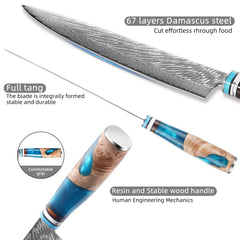 10 Piece Japanese Damascus Kitchen Knives Set - Letcase
