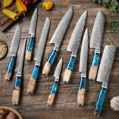 10 Piece Japanese Damascus Kitchen Knives Set - Letcase