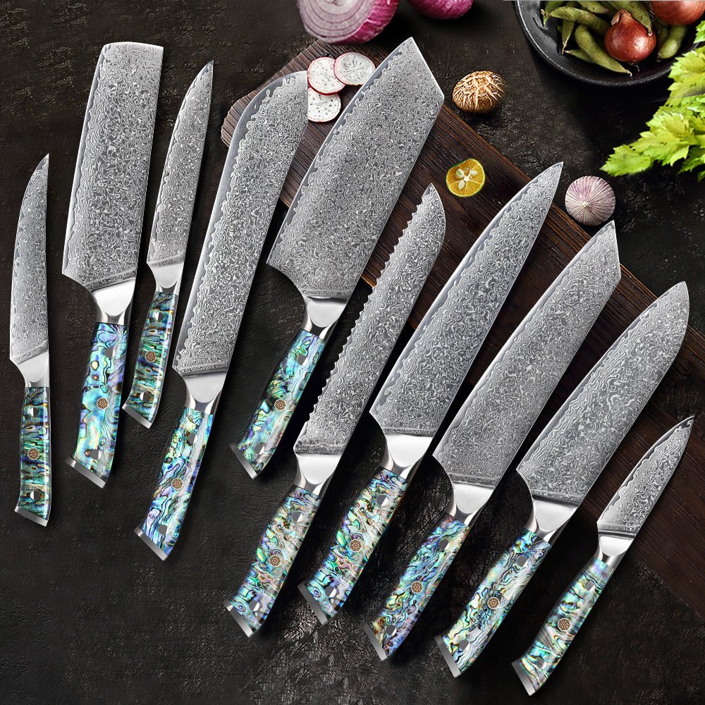 10 Piece Professional Damascus Kitchen Knife Set, Ergonomic Abalone Shell Handle - Letcase