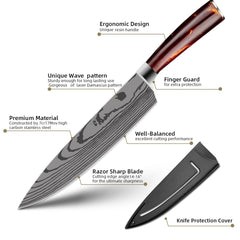 10 Piece Professional Kitchen Knife Set, Ergonomic Resin Handle - Letcase