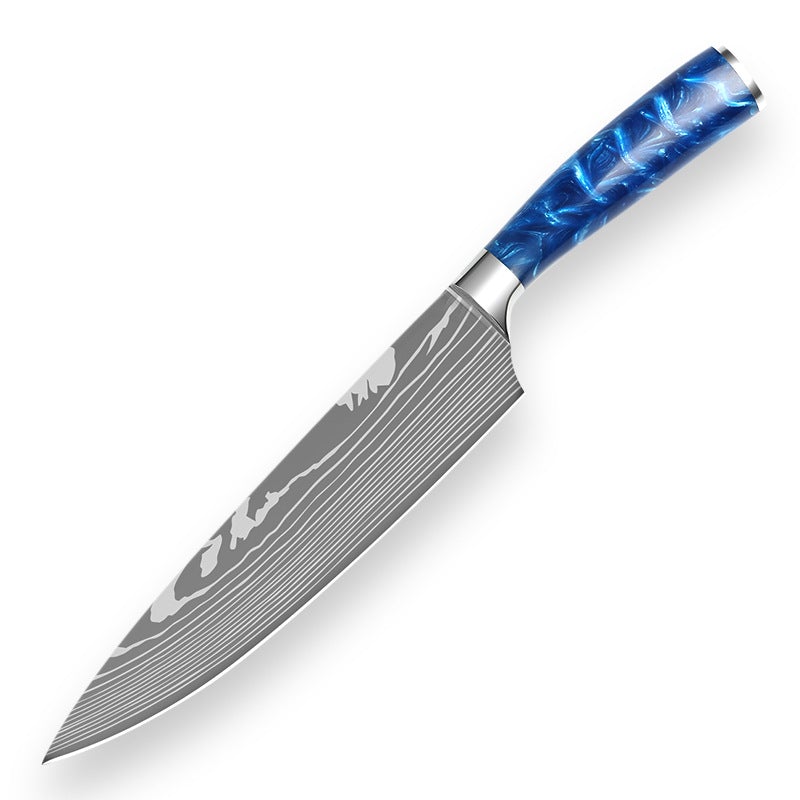 10 piece stainless steel knife set, professional kitchen knives set, blue resin handle - Letcase