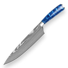 10 piece stainless steel knife set, professional kitchen knives set, blue resin handle - Letcase
