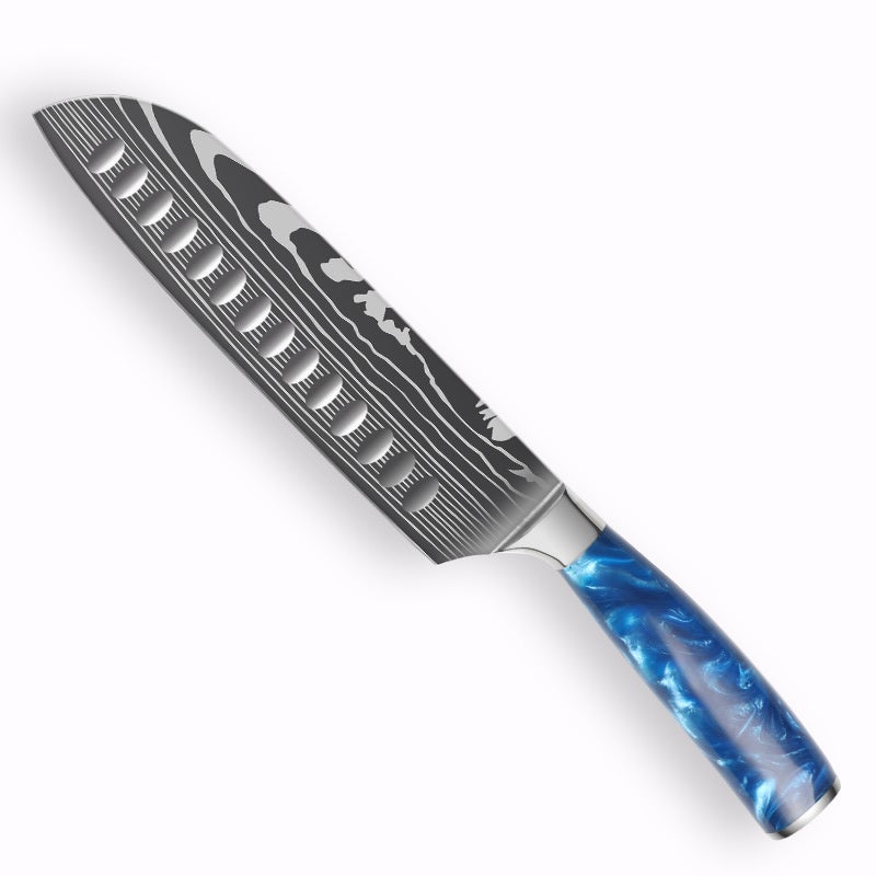 10 piece stainless steel knife set, professional kitchen knives set, blue resin handle - Letcase