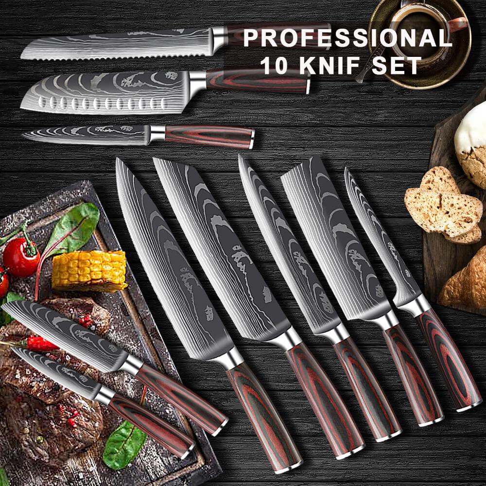 Knife Sets for Kitchen Home, 10 Pieces Knife Sets for Professional  Chefs,Stainless Steel Ultra Sharp Japanese Knives with Sheaths 