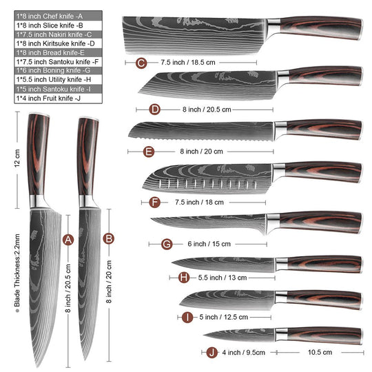 10 Pieces Professional Kitchen Knife Set - Letcase.com