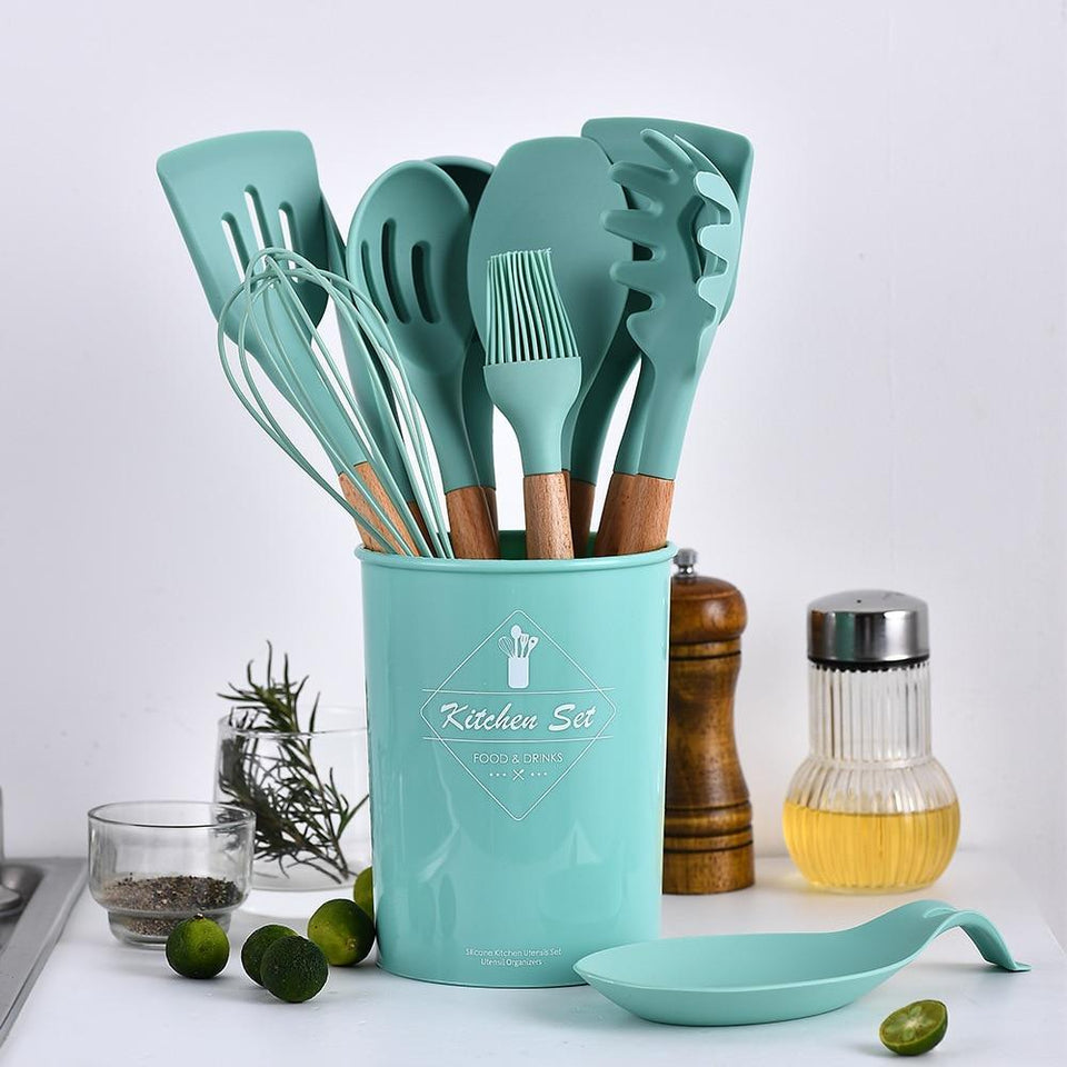 Silicone Kitchenware Cooking Utensils Set Heat Resistant Kitchen Non-Stick  Cooking Utensils Baking Tools With Storage Box Tools