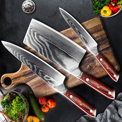 3 Piece Damascus Steel Chef Knife Set - Letcase