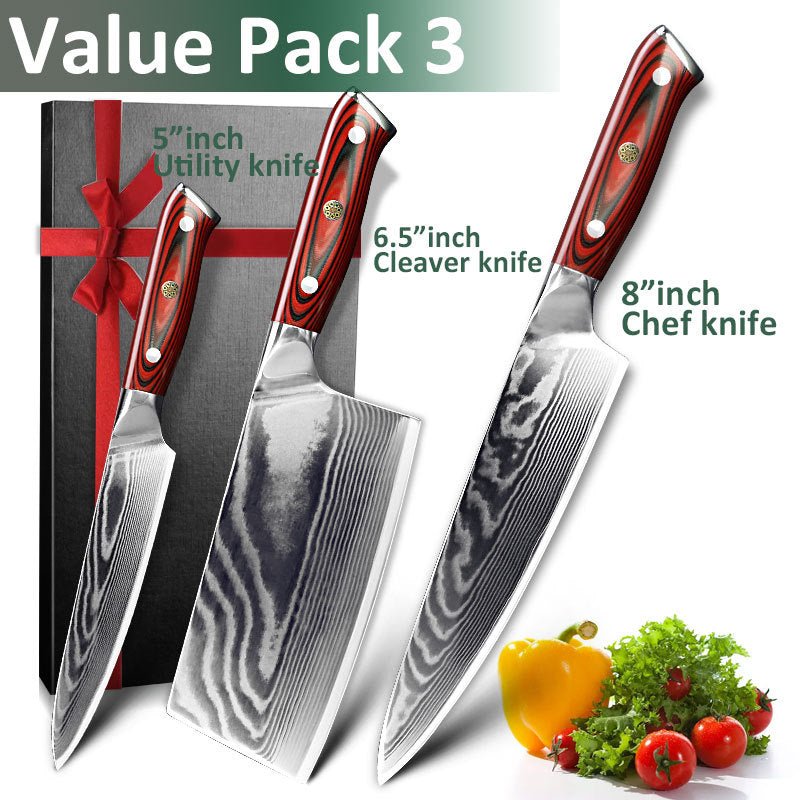 3 Piece Damascus Steel Chef Knife Set - Letcase