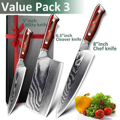 3 Piece Damascus Steel Chef Knife Set - Letcase