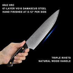 4-Piece Damascus Chef Knife Set With Triple Riveted Wood Handle - Letcase