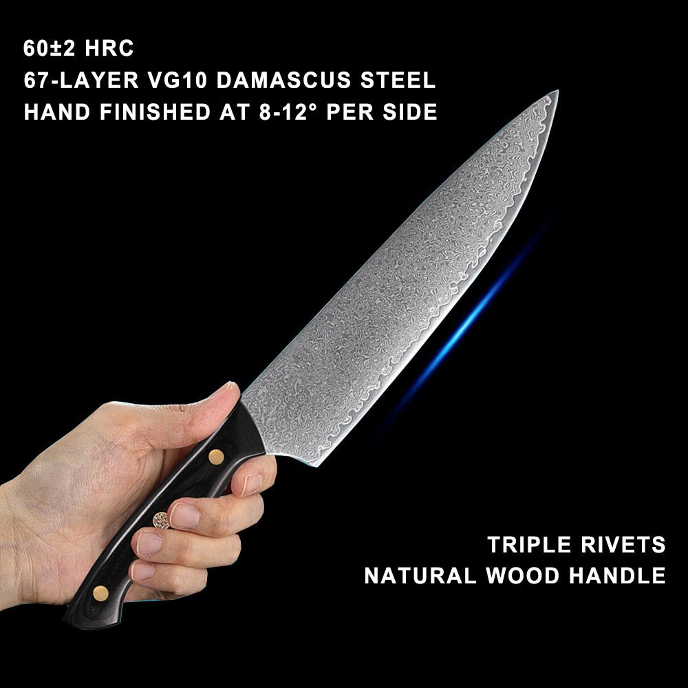 4-Piece Damascus Chef Knife Set With Triple Riveted Wood Handle - Letcase