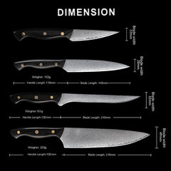 4-Piece Damascus Chef Knife Set With Triple Riveted Wood Handle - Letcase