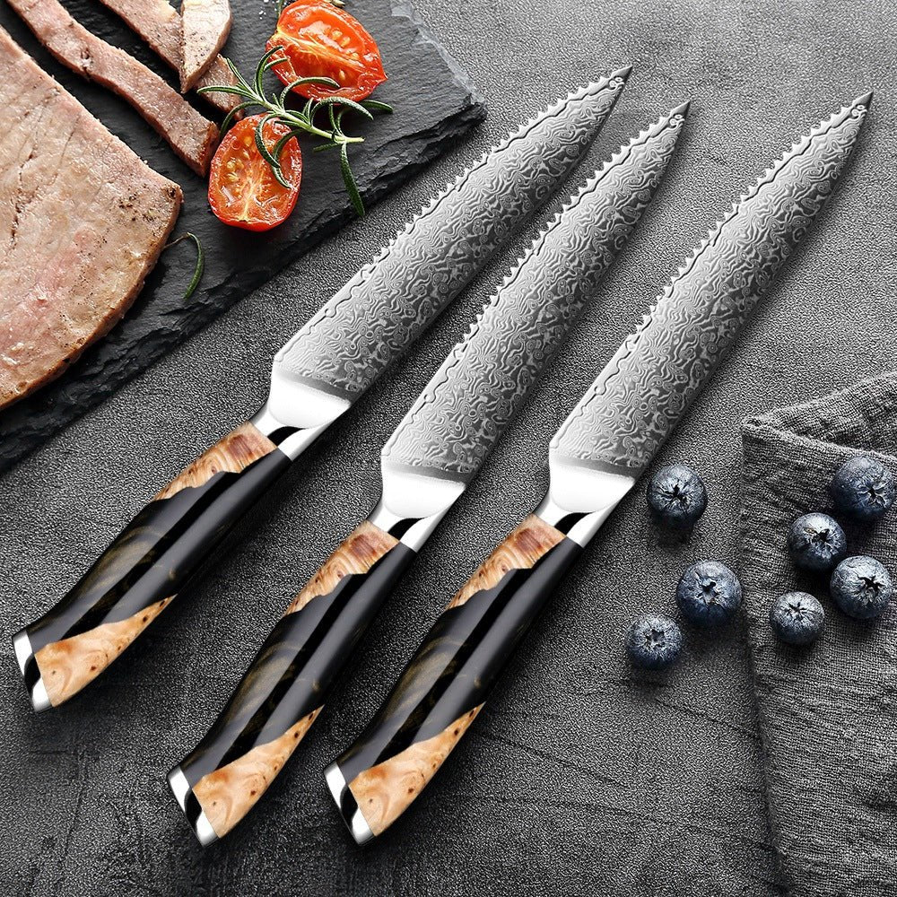 4 Piece Damascus Steak Knife Set With Resin Handle - Letcase
